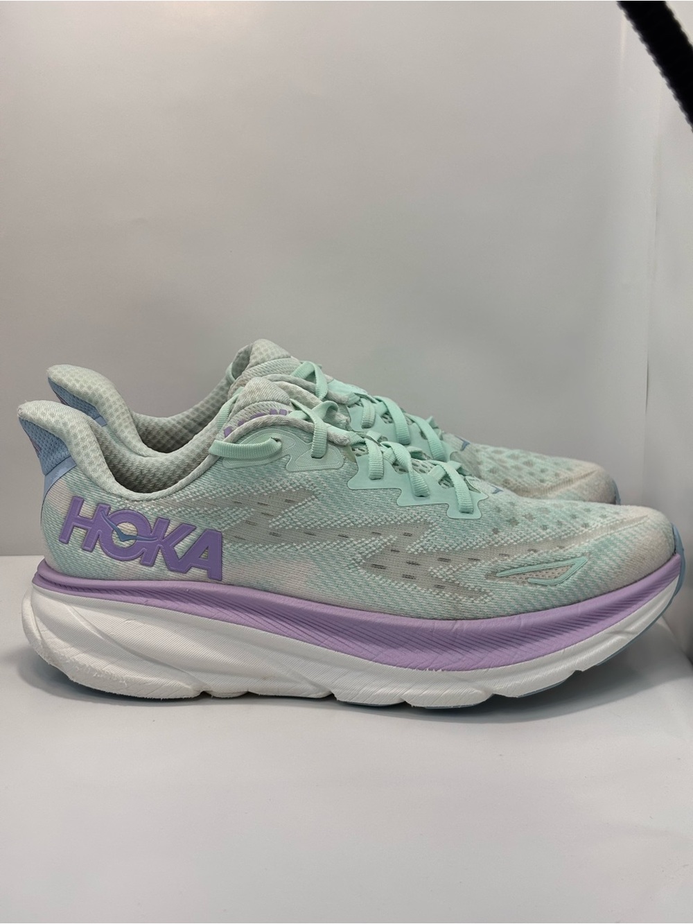 Hoka Clifton 9 Women's Size 10B Running Shoes Mint Green/Purple/White Sneakers - Picture 6 of 16